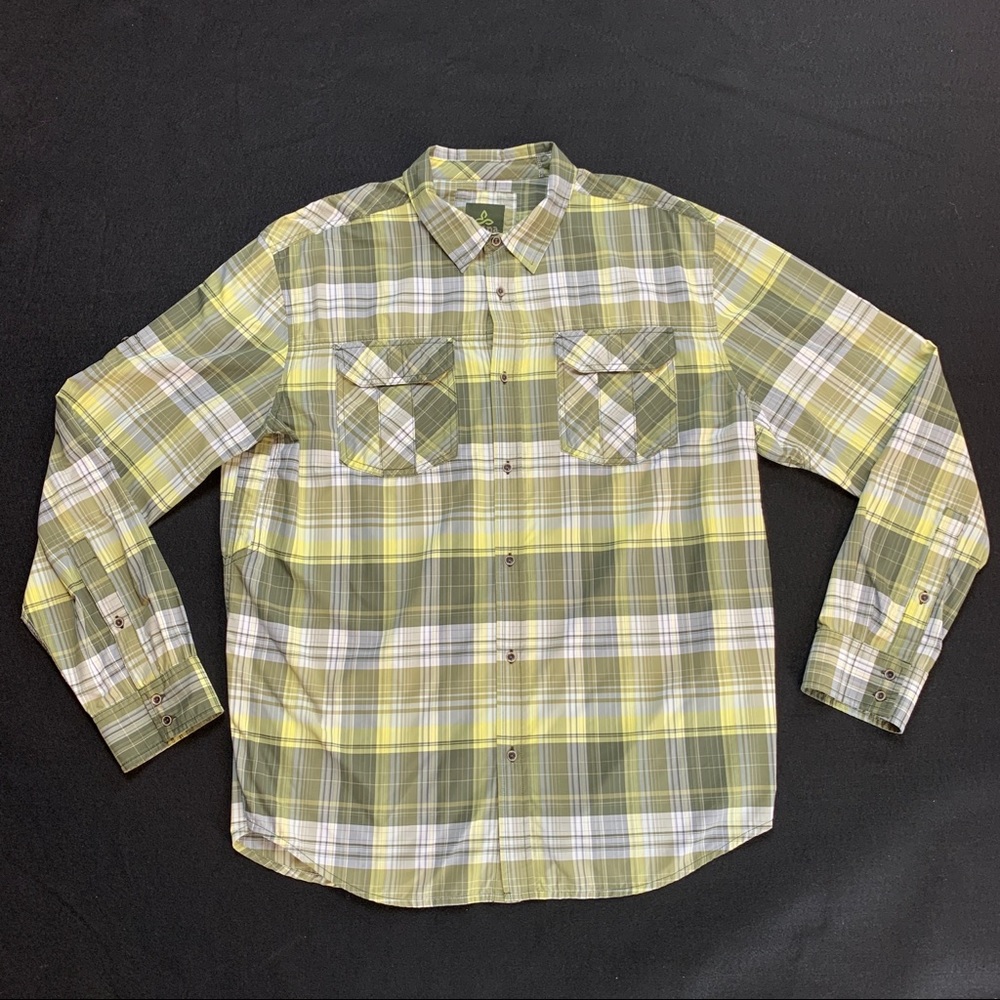 PrAna Mens size XL Plaid Button Down LONG SLEEVE Shirt